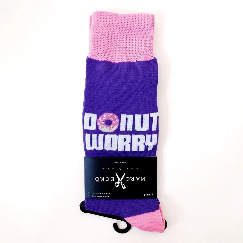 Donut Worry Marc Ecko Crew Socks Mens Purple Pink Donuts Fun Funny Novelty Gift
